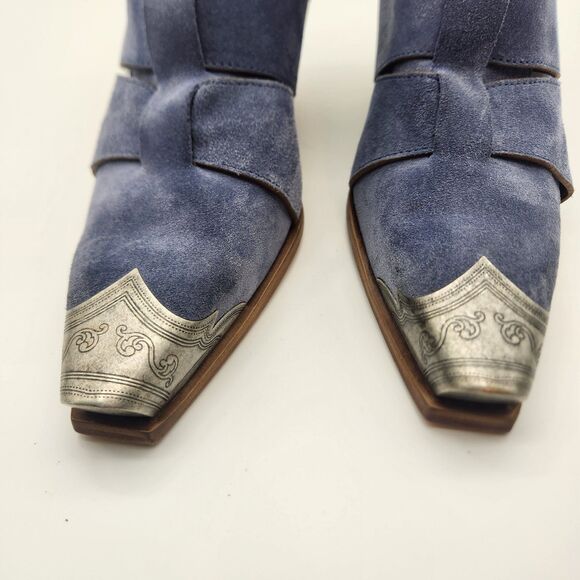 Free People Brayden Fisherman Bootie Boardwalk Blue western suede sz 39 US 8.5 - Picture 8 of 10